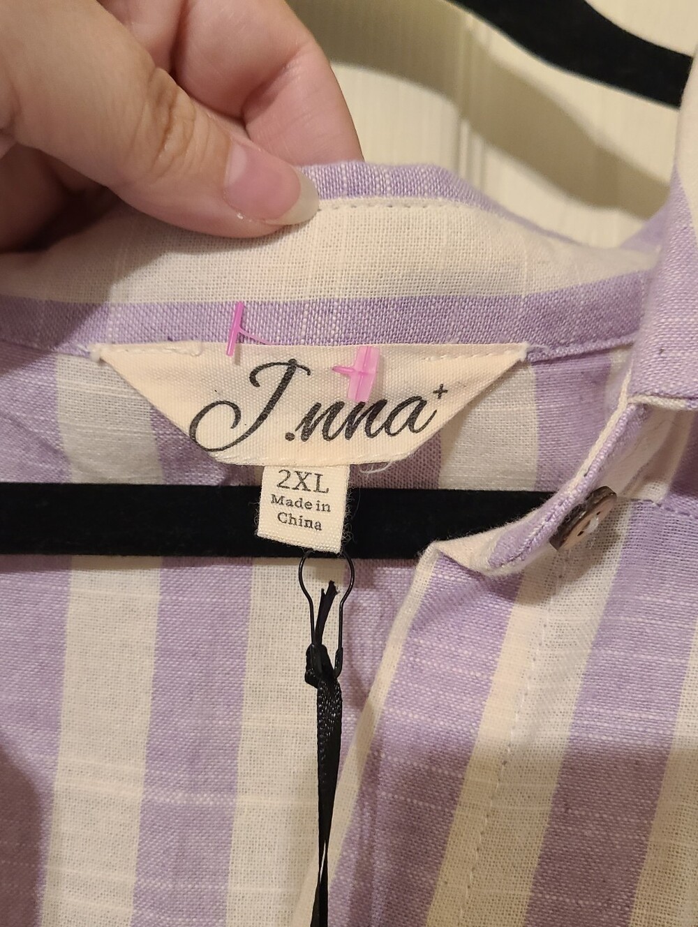 Women’s J.nna Lavender & White Striped Short-Sleeve Shirt 2xl - Picture 2 of 6